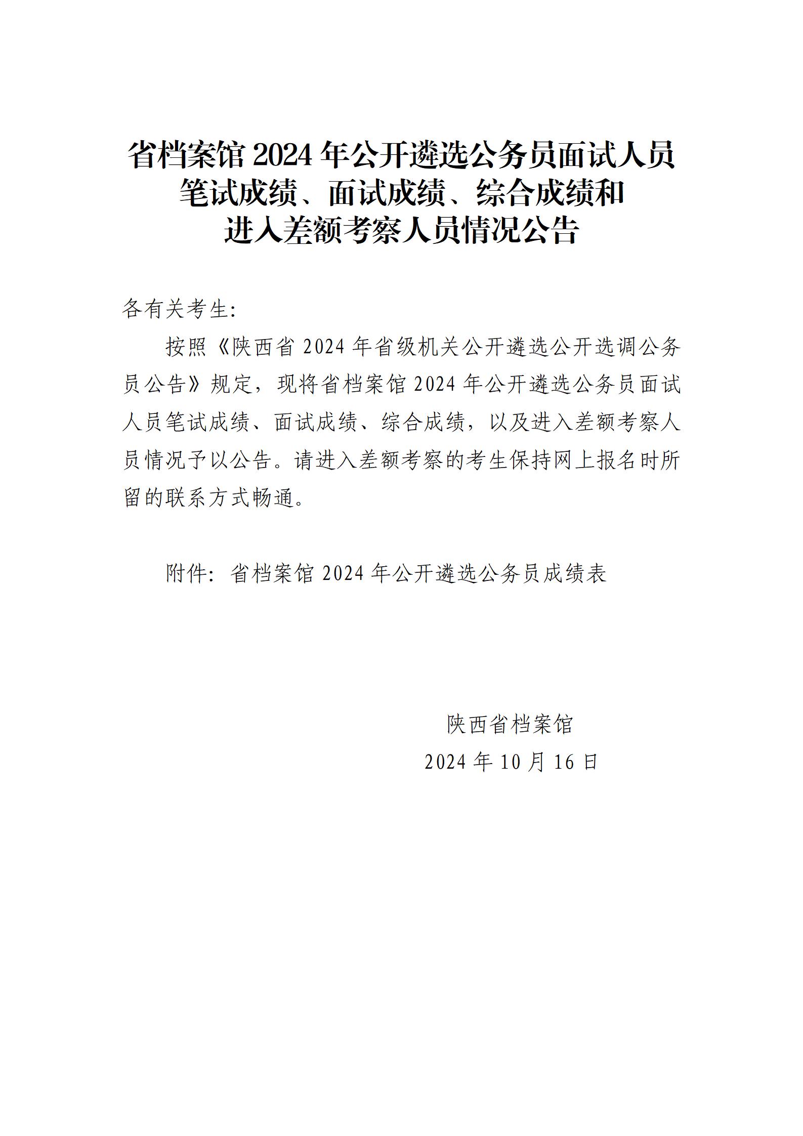 省档案馆2024年公开遴选公务员面试人员笔试成绩、面试成绩、综合成绩和进入差额考察人员情况公告_01(1).jpg